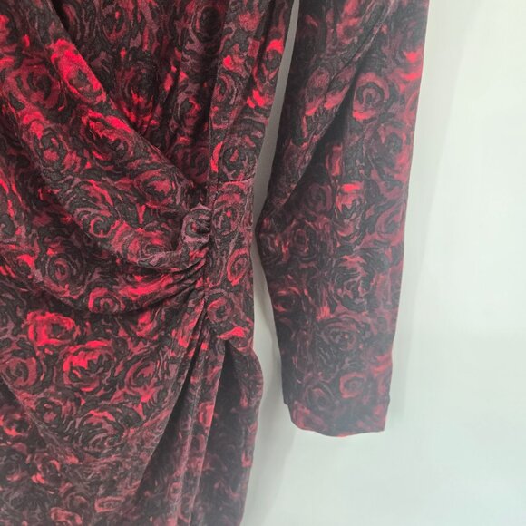 Talbots Red Floral Rose Side Cinched Sheath Midi Dress - Picture 9 of 11